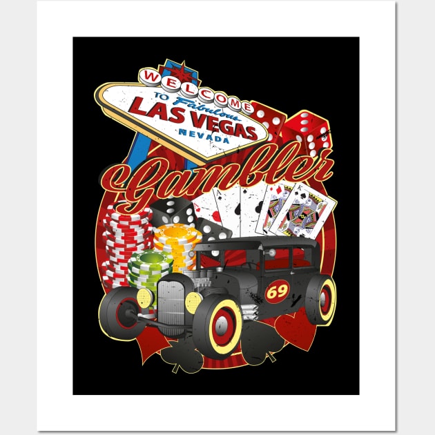 Rockabilly Gambler Hot Rod Wall Art by RockabillyM